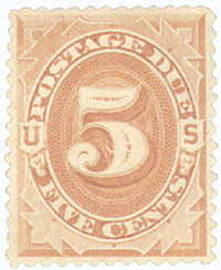 J4 - 1879 5c Postage Due Stamp - brown