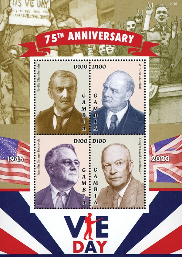 MFN080 - 2020 D100 Neville Chamberlain: 75th Anniversary of VE-Day, Mint Sheet of 4 Stamps, Gambia