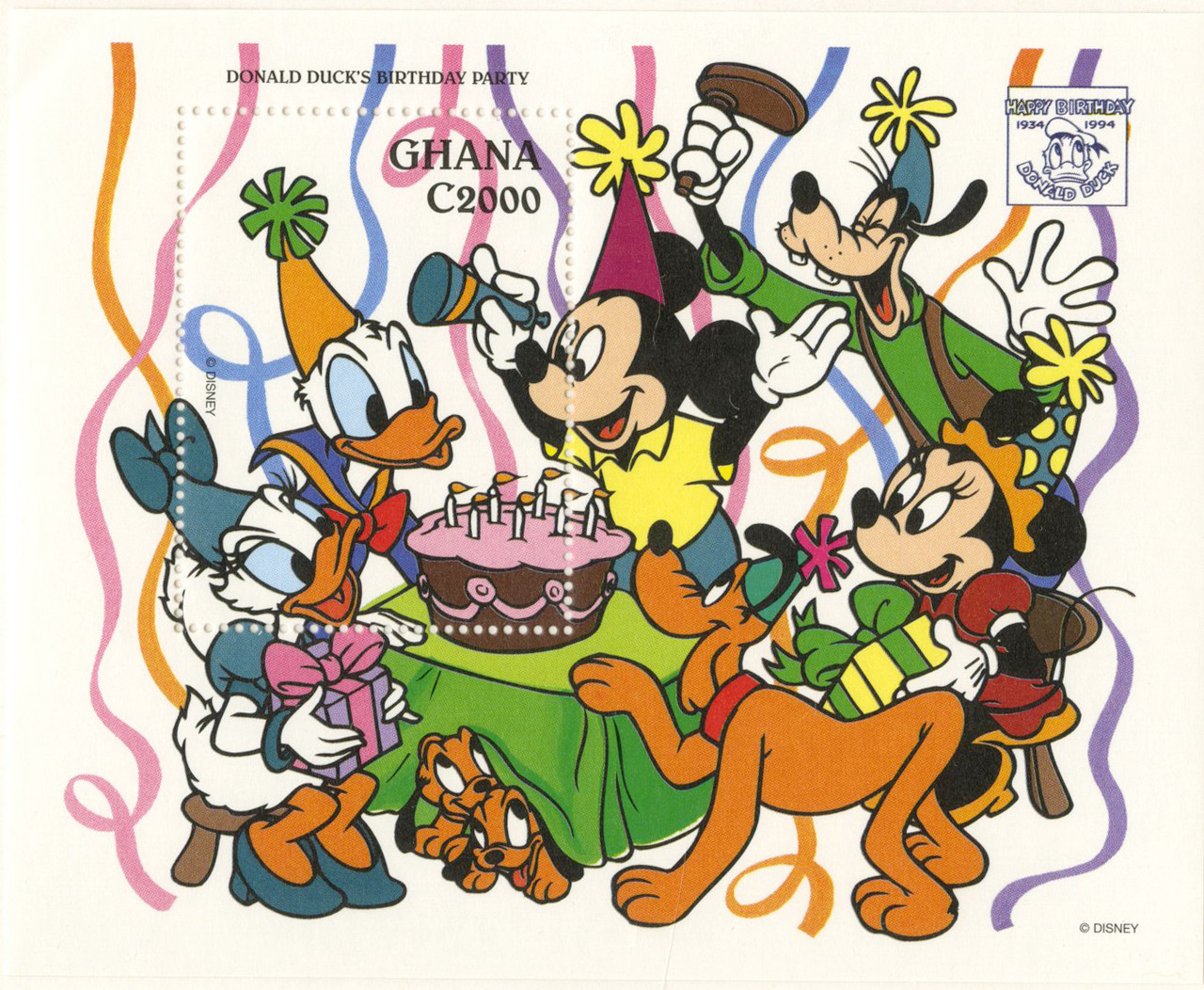 MDS295B - 1995 Disney Friends Celebrate Donald Duck's 60th Birthday, Mint Souvenir Sheet, Ghana