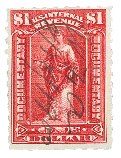 R182 - 1900 $1 Documentary, Carmine, Hyphen Hole 7