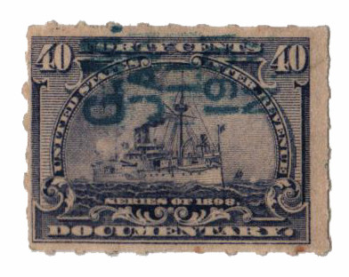 R170p - 1898 40c Battleship, Documentary Revenue Stamp, Blue Lilac, Hyphen Hole 7