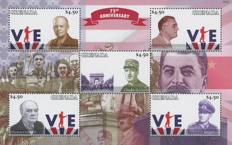 MFN100 - 2020 $4.50 75th Anniversary of WWII - VE-Day, Mint Sheet of 5 Stamps, Grenada