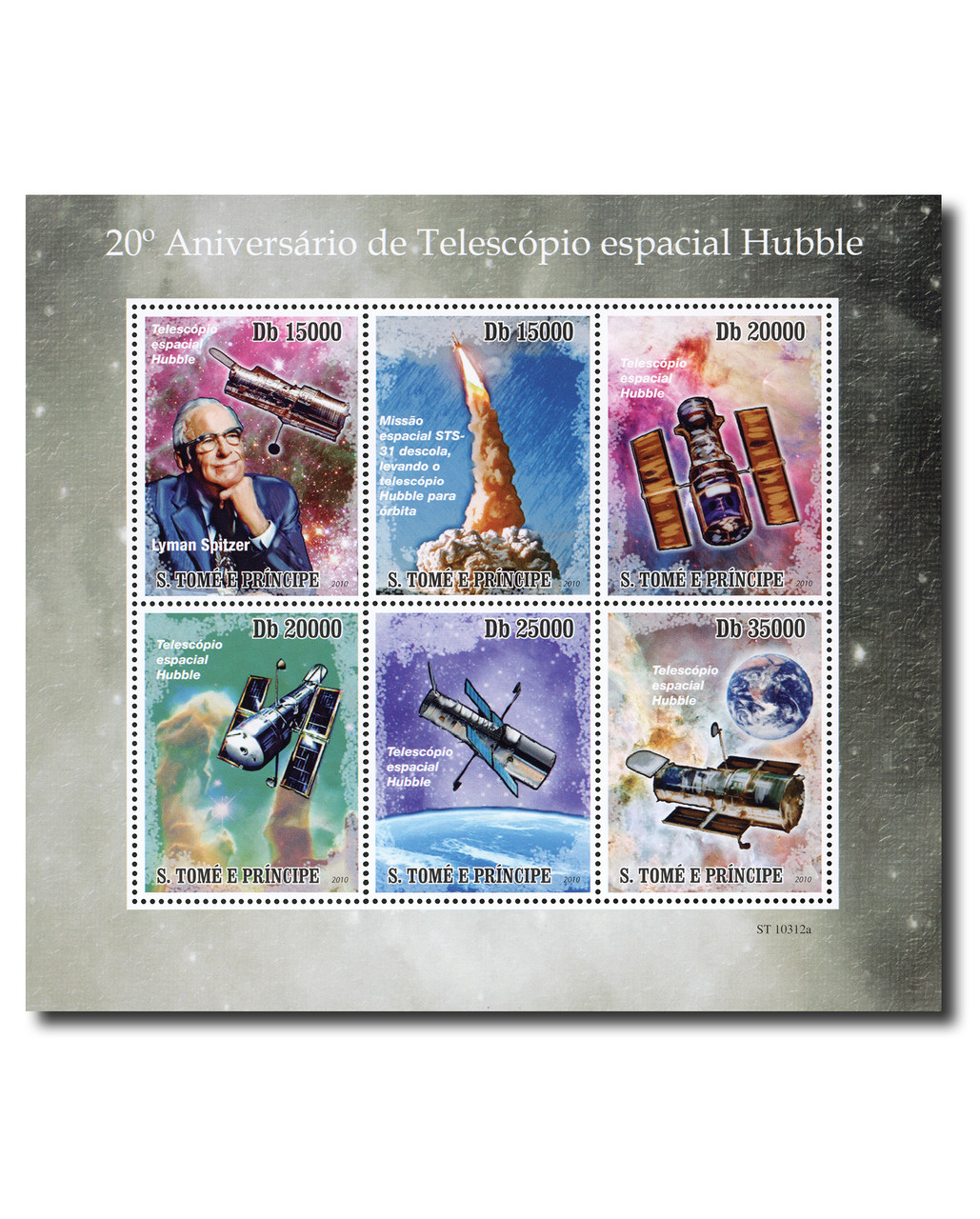 M12272 - 2010 Db15000 Lyman Spitzer, Hubble Telescope 20th Anniversary sheet of 6