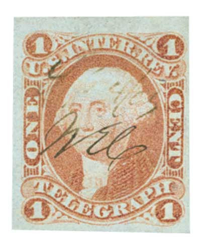 R4a - 1862-71 1c U.S. Internal Revenue Stamp, Telegraph, Red, Imperf.