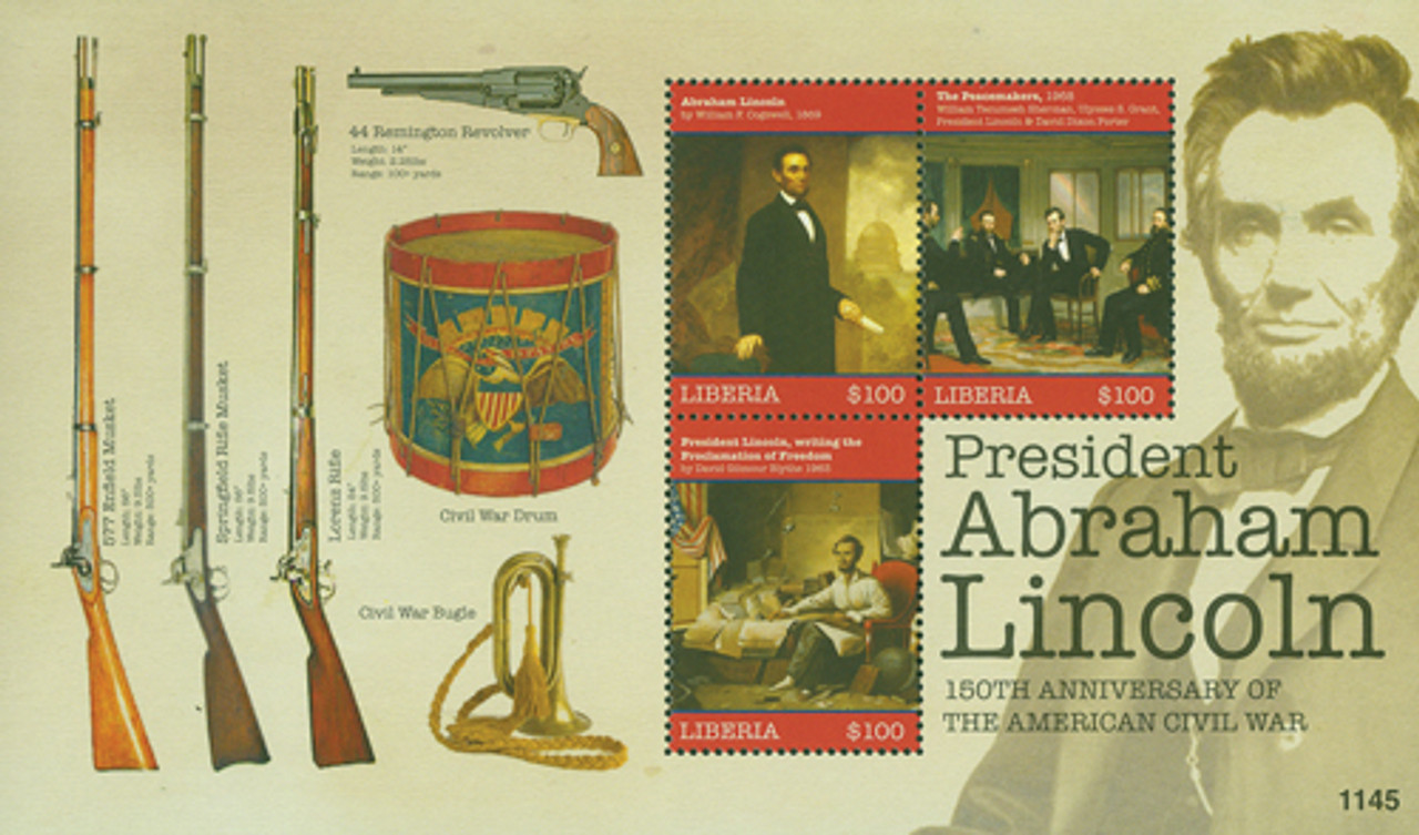 M10916 - 2011 $100 100th Anniversary of the Civil War - President Abraham Lincoln, Mint Souvenir Sheet, Liberia