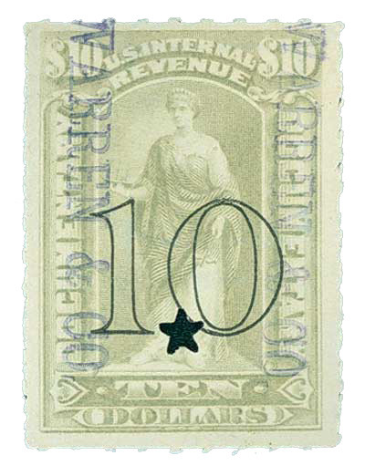 R188 - 1900 $10 Documentary, Gray, Black Overprint, Open Numerals