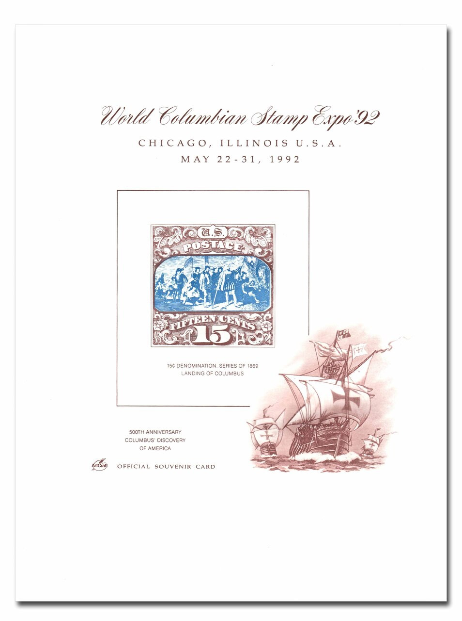 1893年 シカゴ万博 スティーブングラフ 織物 額装 コロンブス (USA) AC843 - 1992 World Columbian Exposition Official ArtCraft Souvenir