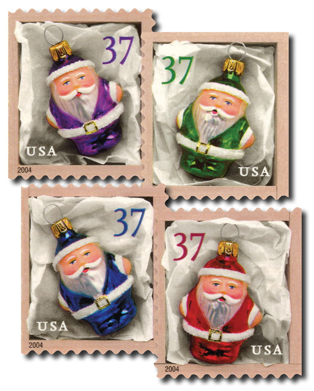 3887-90 - 2004 37c Contemporary Christmas: Santa Ornaments, booklet stamps