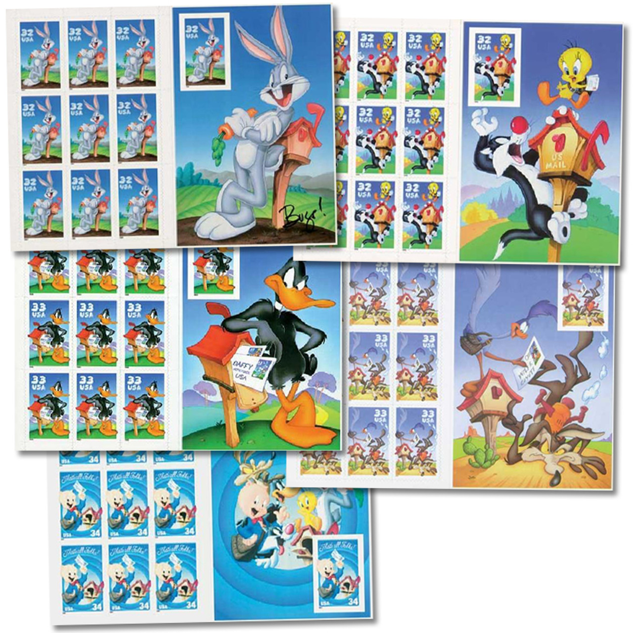3138//3535 - 1997-2007 Warner Bros. Collection of 5 panes with Imperforate stamp