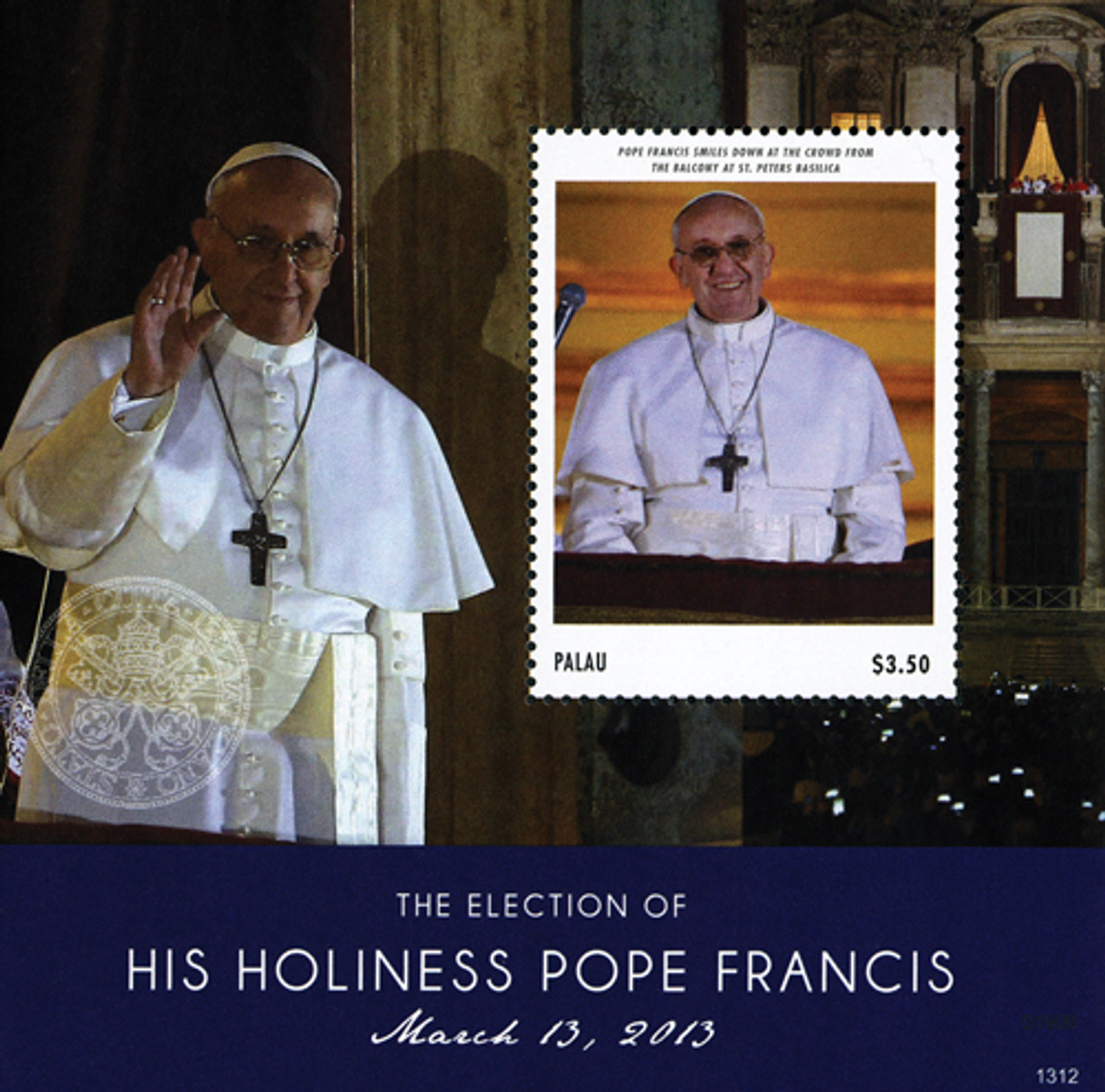 M11286 - 2013 $3.25 Election of His Holiness Pope Francis, Mint Souvenir Sheet, Palau