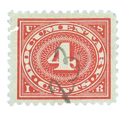 R231 - 1917 4c U.S. Internal Revenue Stamp, Carmine Rose, Double Line Watermark, Perf. 11