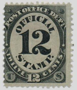 O52 - 1873 12c Post Office Department Official, Black, Hard Paper