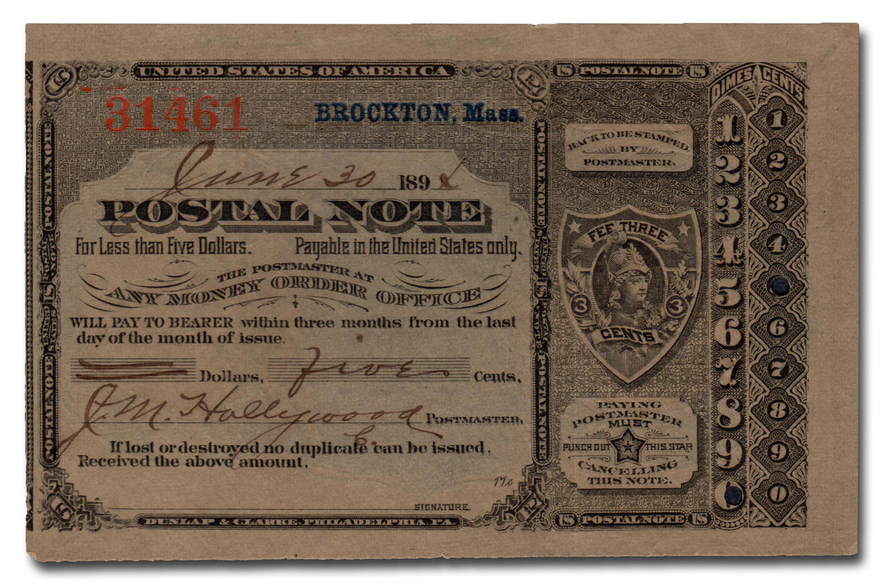 MA1915 - 1891 Postal Note - Only 1 Available - Printed by Dunlap & Clarke