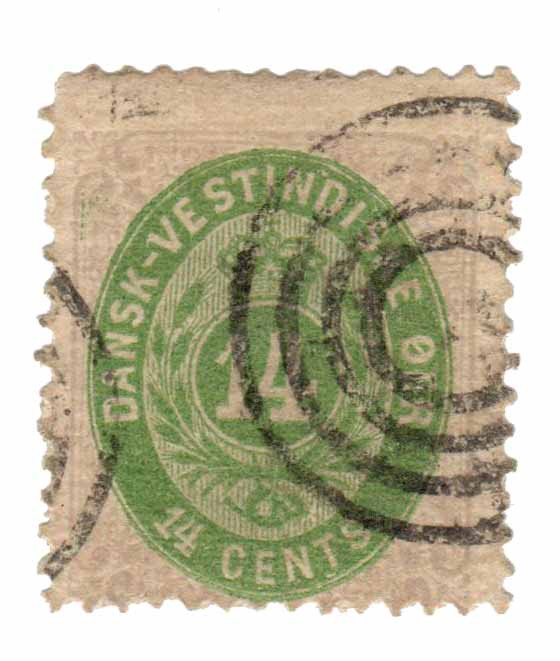 DWI12 - 1874 14c Lilac & Green, Danish West Indies - Mystic Stamp