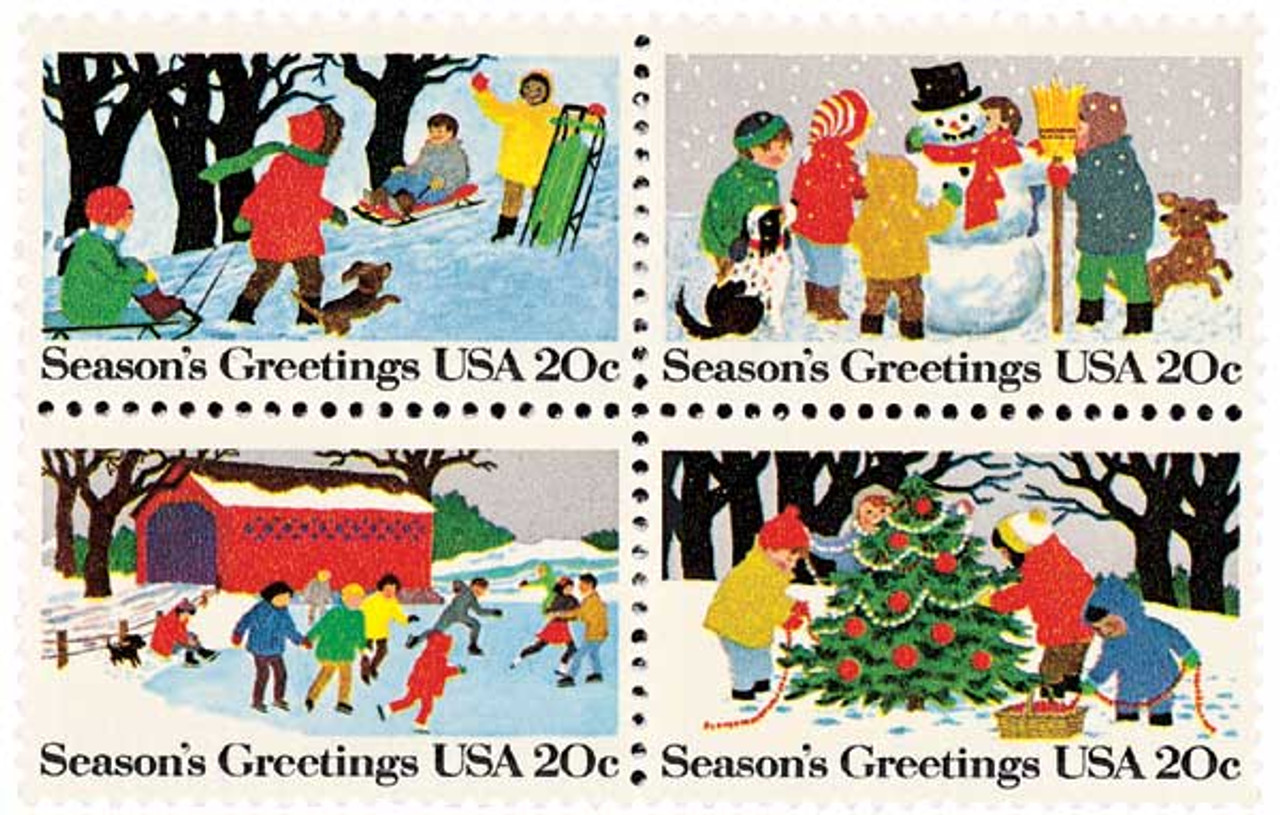   シーズンズ グリーティングス プレート 2027-30 - 1982 20c Season's Greetings - Mystic Stamp Company