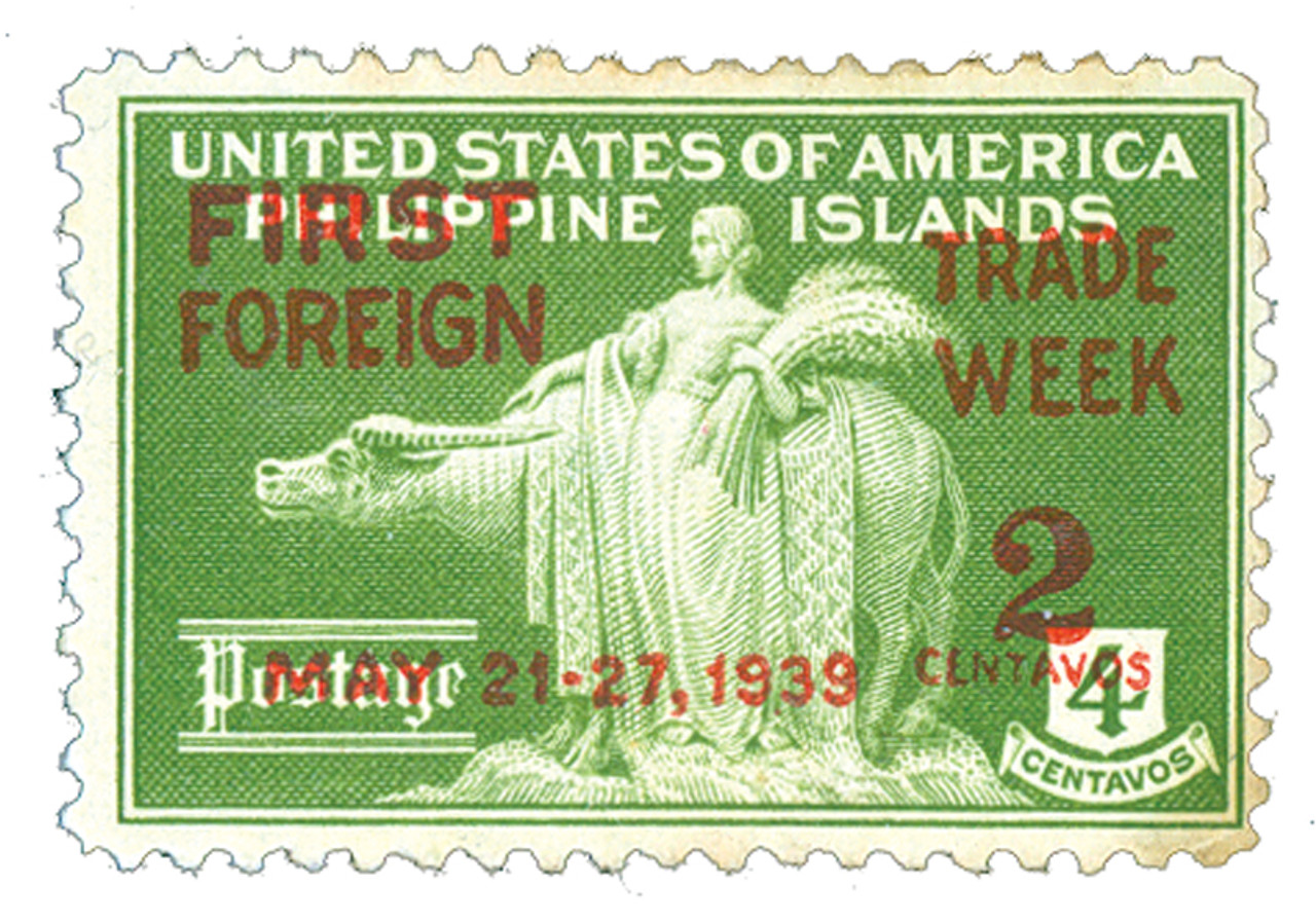 PH449 - 1939 2c Philippines, on 4c Philippines, yellow green