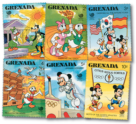 ディズニースタンプアート「Olympics」 MDS124 - 1988 Disney, Seoul Korea Summer Olympics, Mint, Set of 6