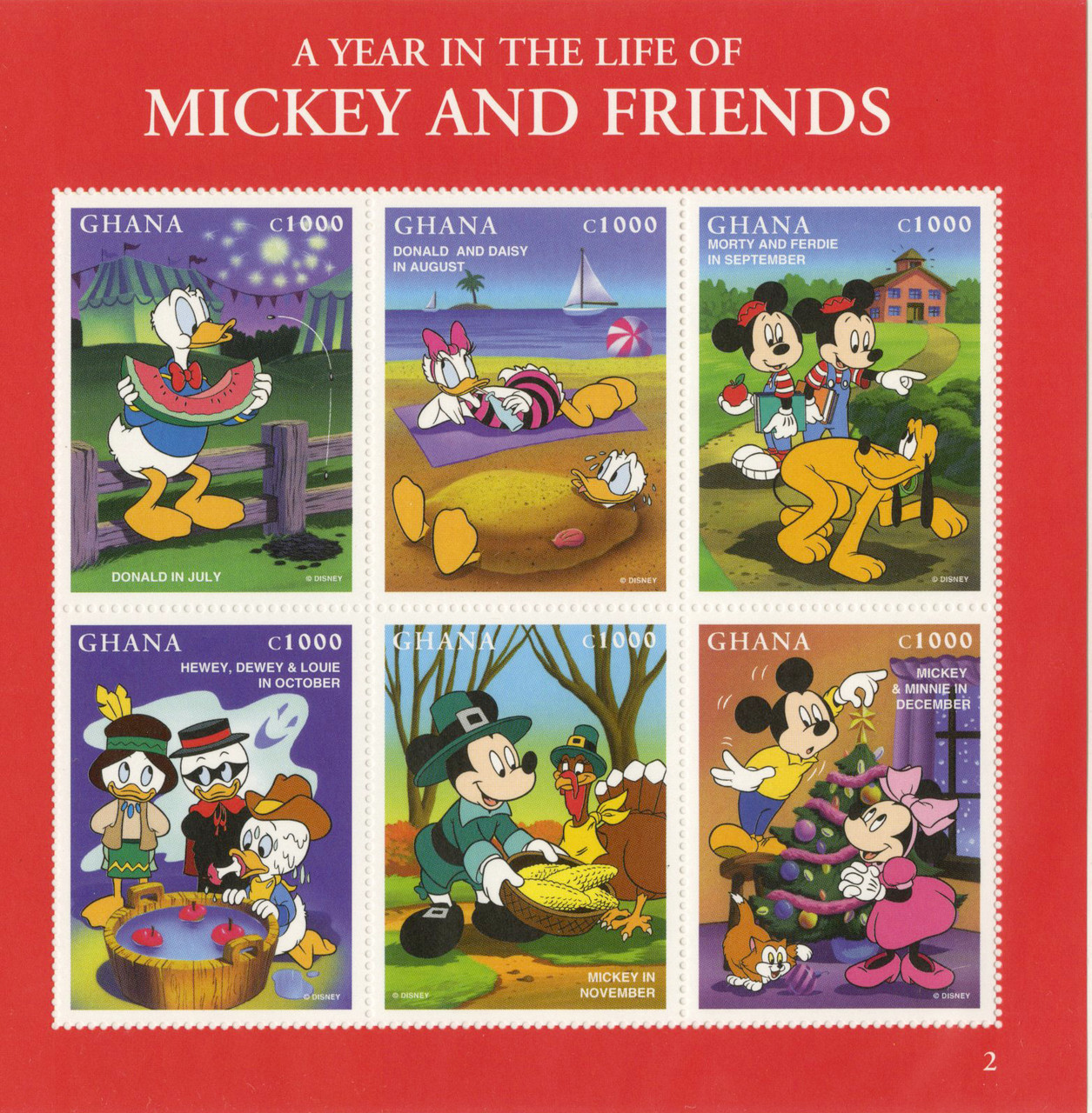 MDS297B - 1998 Disney Celebrates A Year in the Life of Mickey and Friends, Mint,  Sheet of 6 Stamps, Ghana