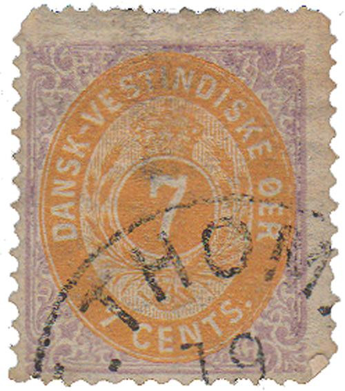 DWI9b - 1874 7c Lilac & Orange, Danish West Indies, Inverted Frame