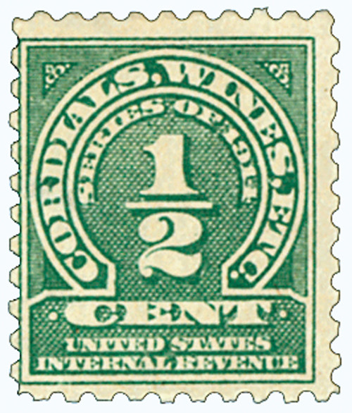 RE17 - 1914 1/2c Cordials, Wines, Etc. Stamp, Green, Double Line Watermark