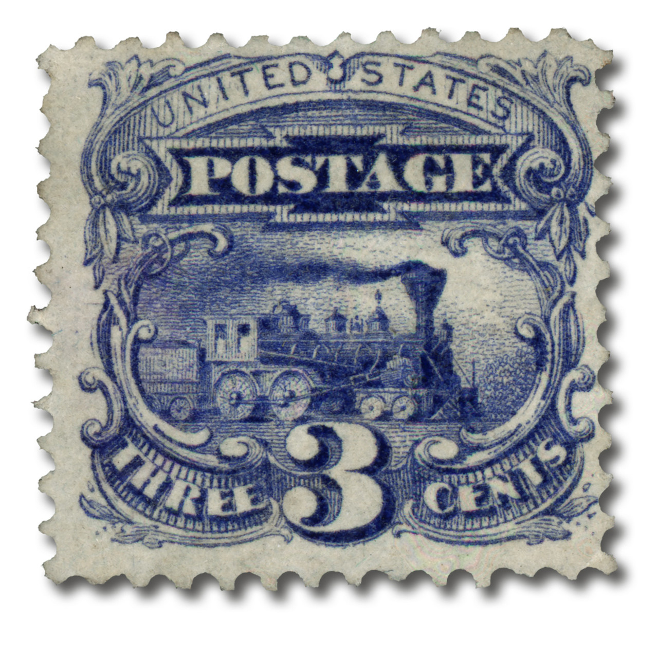 114 - 1869 3c Locomotive, Ultramarine, Hard Wove Paper, G Grill, Perf. 12