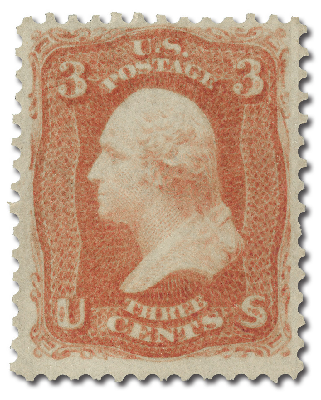 切手3 65 - 1861-62 3c Washington, Rose, Perf. 12 - Mystic Stamp Company