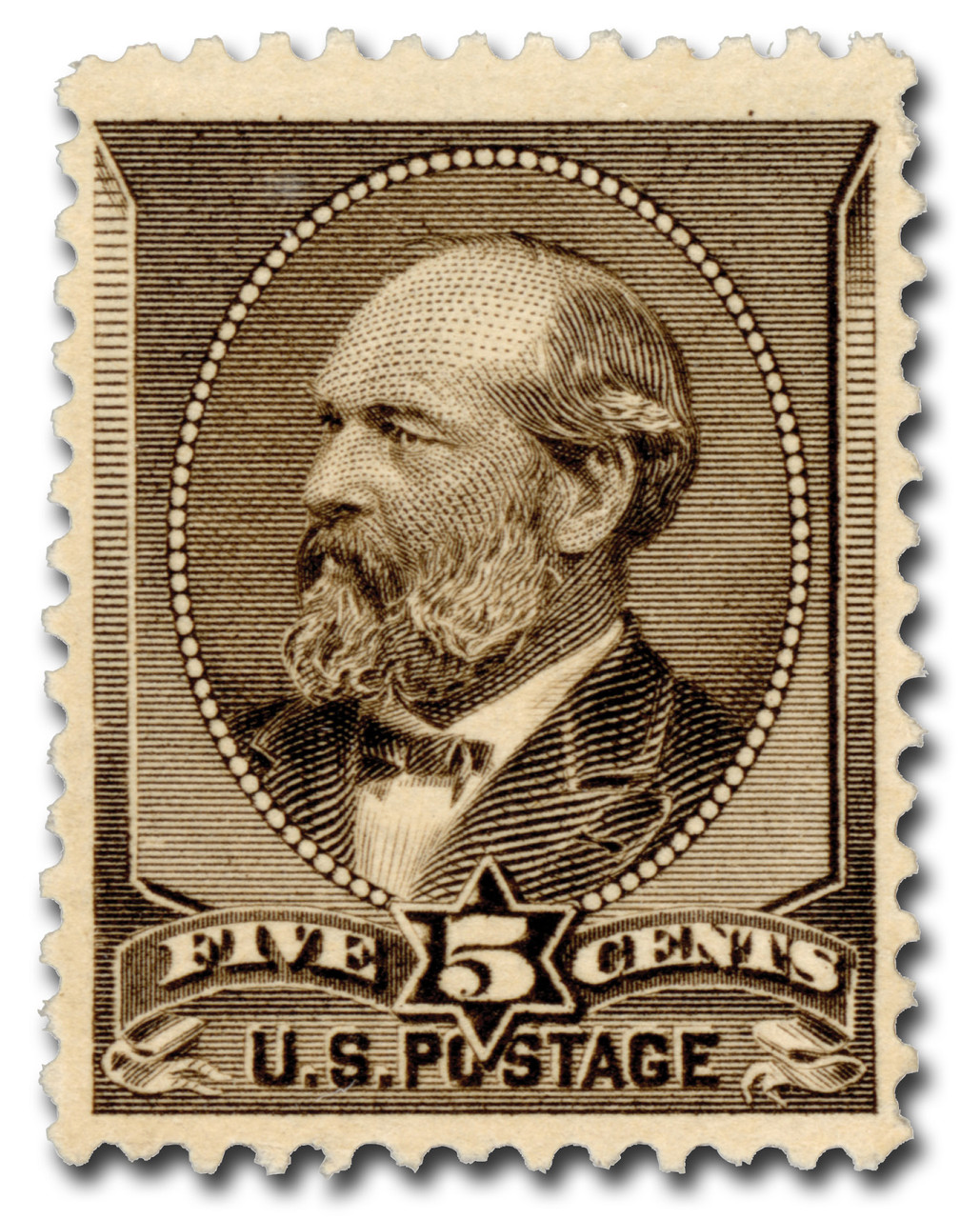 205 - 1882 5c James A. Garfield, Yellow Brown, Soft Paper, Perf