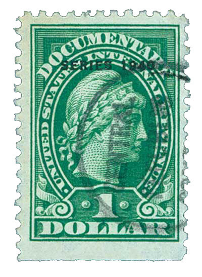 R276 - 1940 $1 U.S. Internal Revenue Stamp, Green, Perf. 11, 1940 Overprint