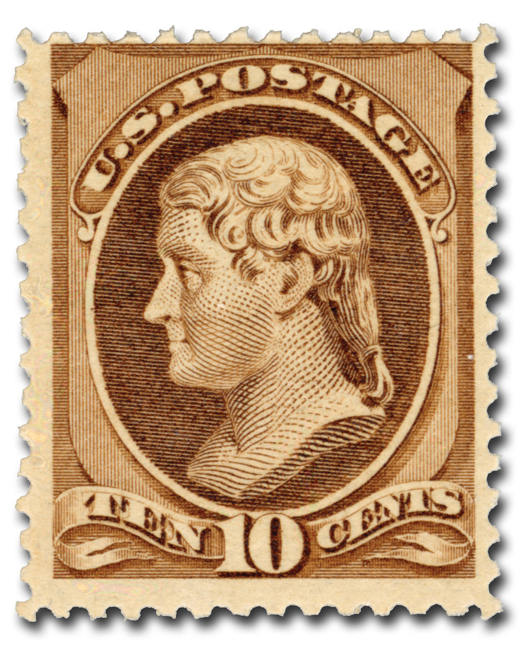 209 - 1882 10c Thomas Jefferson, Brown, Re-Engraved, Soft Paper