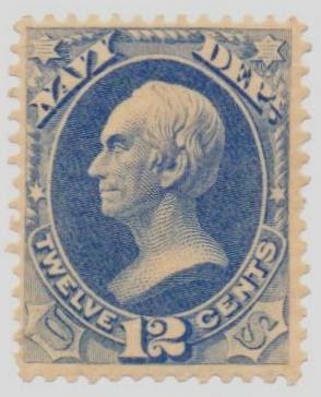 O41 - 1873 12c Navy Department Official, Ultramarine, Hard Paper