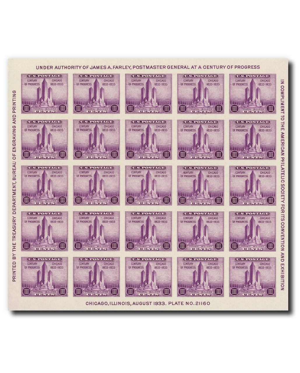 767 - 1935 3c Federal Building at Chicago, Deep Purple, Souvenir