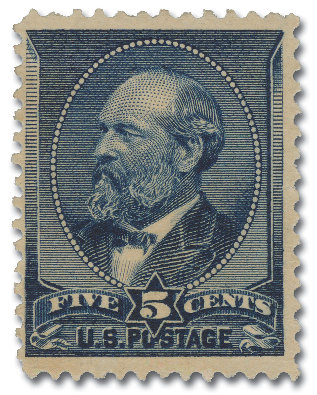 216 - 1885 5c James A. Garfield, Indigo, Soft Paper, Perf. 12