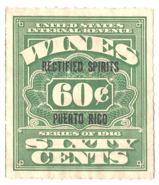 PTRE29 - 1938 60c Puerto Rico Rectified Spirits, Green, Overprint in Black