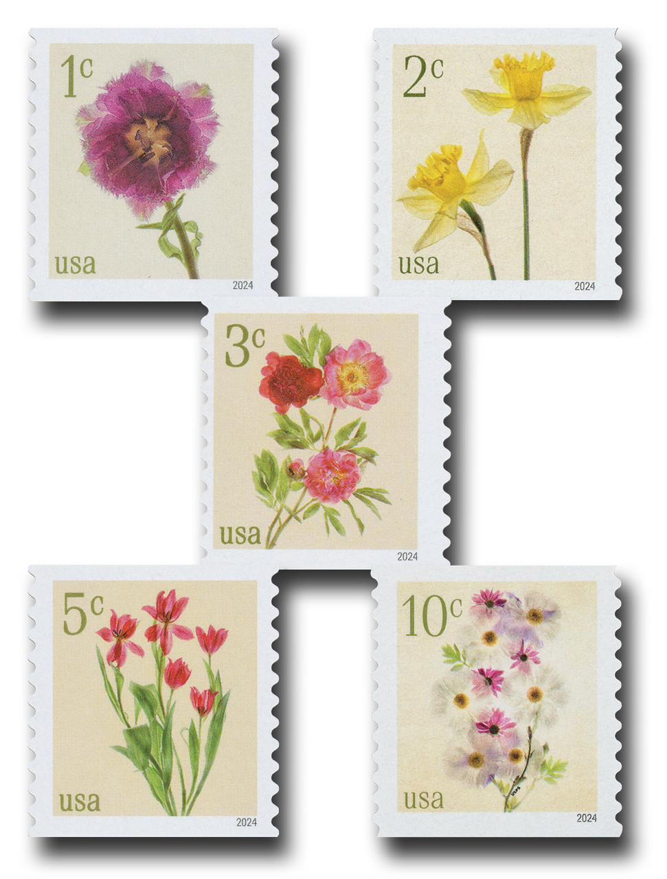 5902-06 - 2024 Flowers, Low Denomination, From Coil - Mystic Stamp