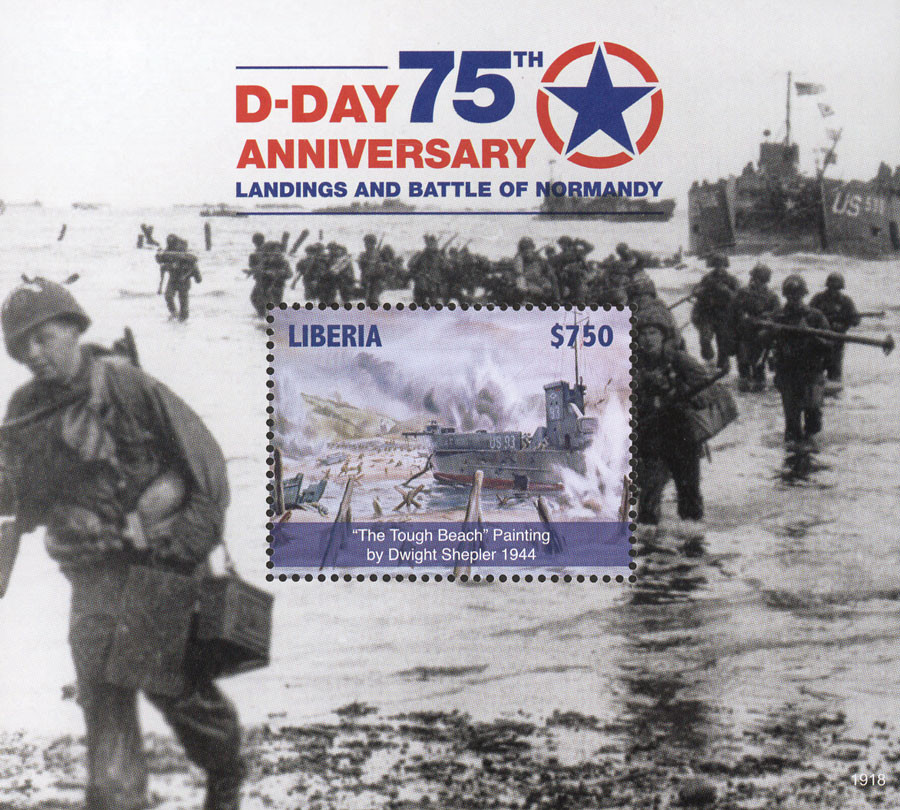 M12504 - 2019 $750 D-Day 75th Anniversary, Mint Souvenir Sheet, Liberia
