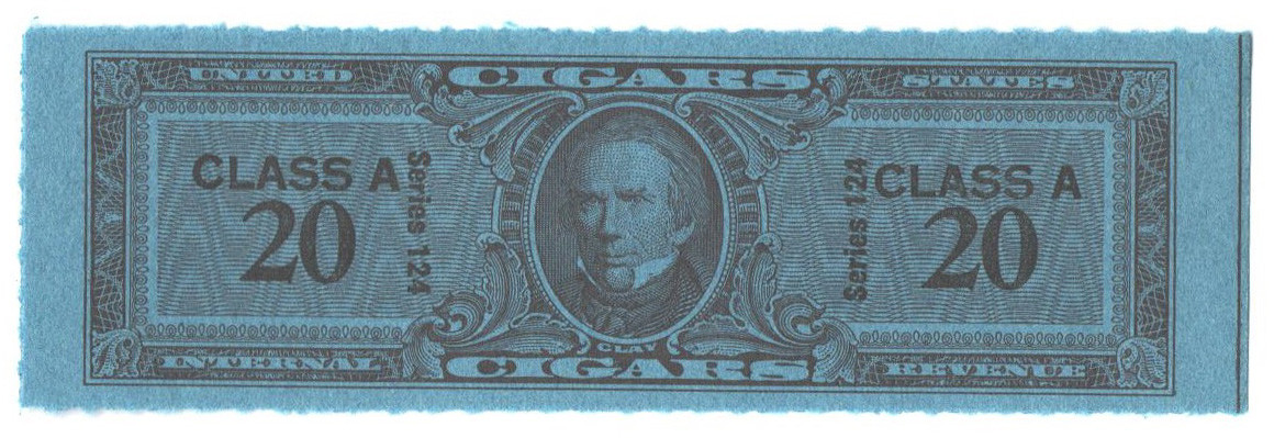 TC2509a - 1954, 20 Cigar Revenue Tax Stamp, Class A, Series 124, Rouletted 7