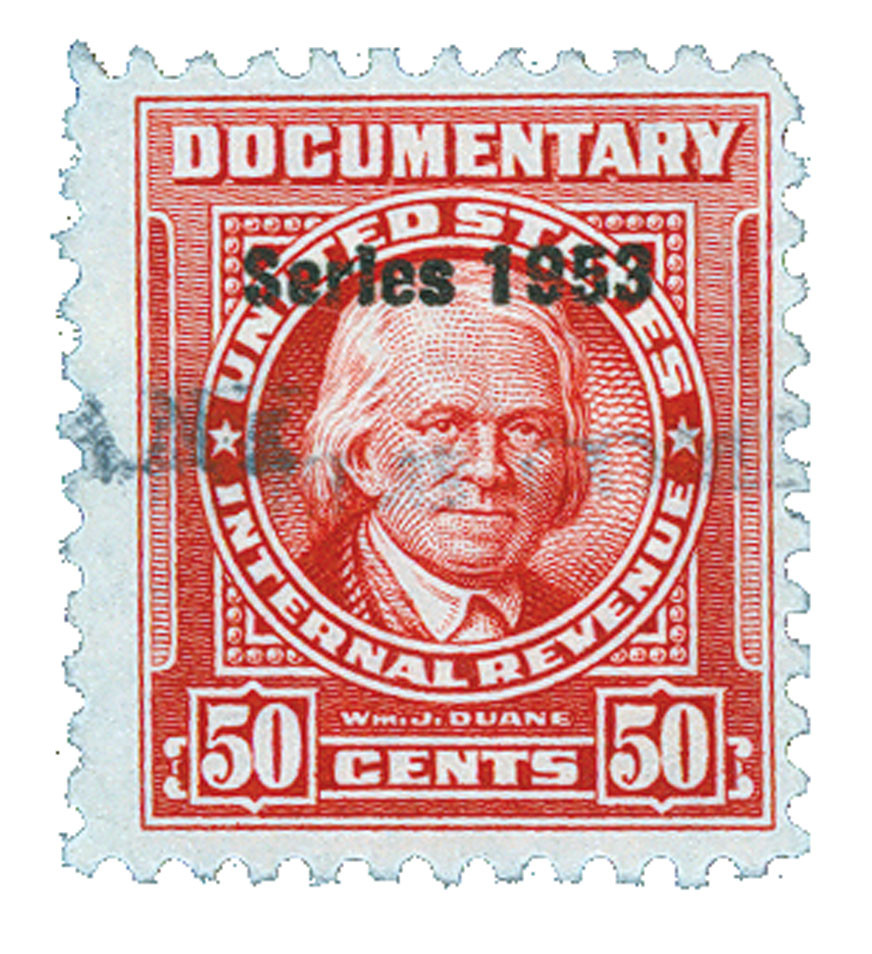 R630 - 1953 50c U.S. Internal Revenue Stamp, Carmine