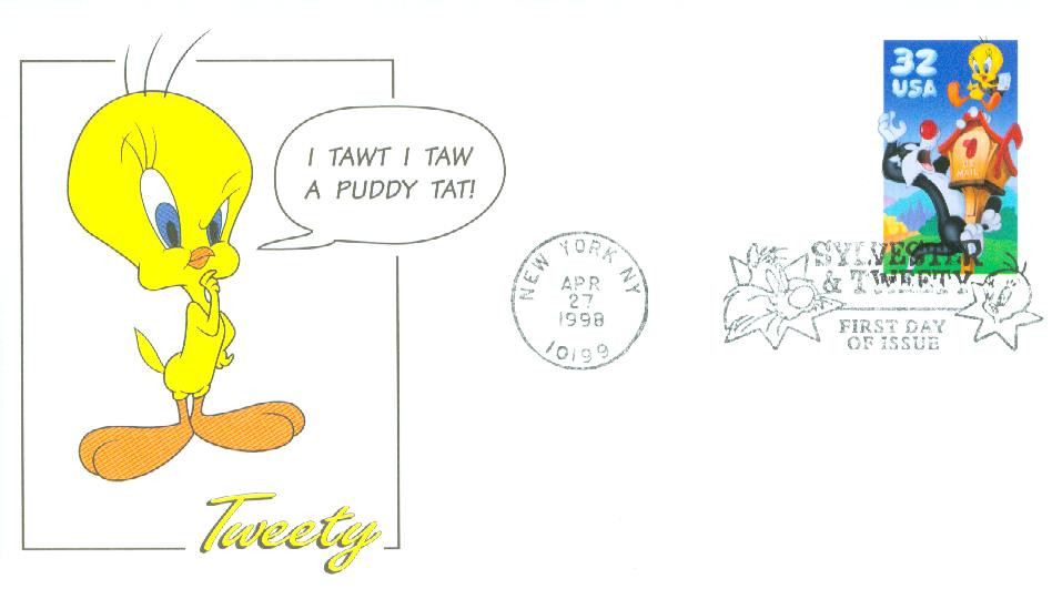 3204t - 1998 32c Sylvester & Tweety, First Day Cover with Tweety
