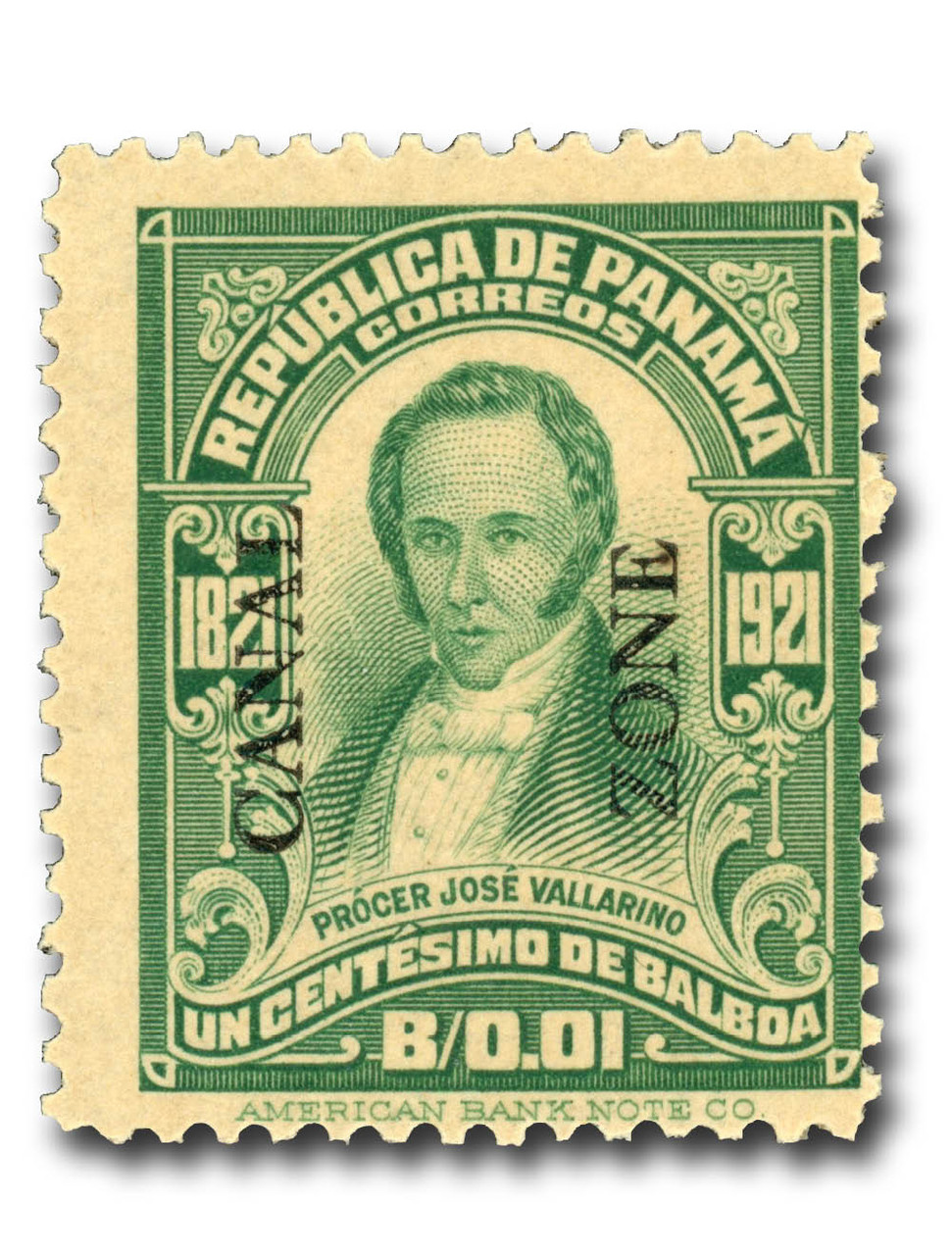 CZ67 - 1924 1c Jose Vallarino, Green, Canal Zone Overprint Type
