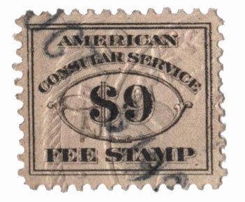 RK20 - 1906 $9 American Consular Service Fee Stamp, Gray, Perf. 11