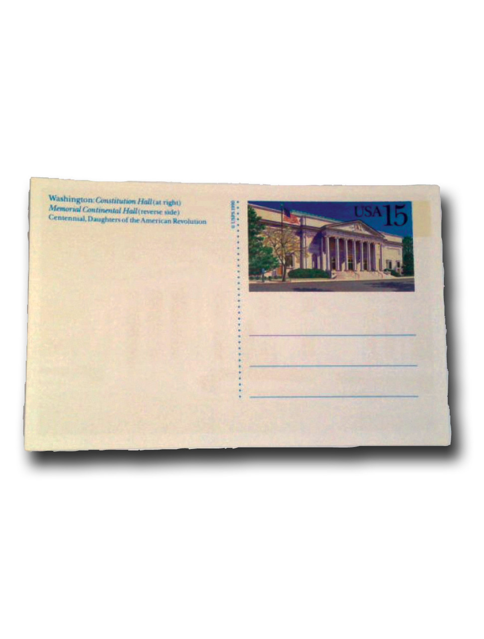 UX151 - 1990 15c Postal Card - Constitution Hall, Washington, DC