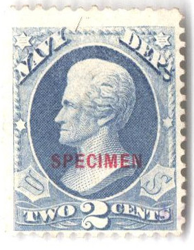 O36S - 1875 2c Navy Department Official, Specimen, Ultramarine