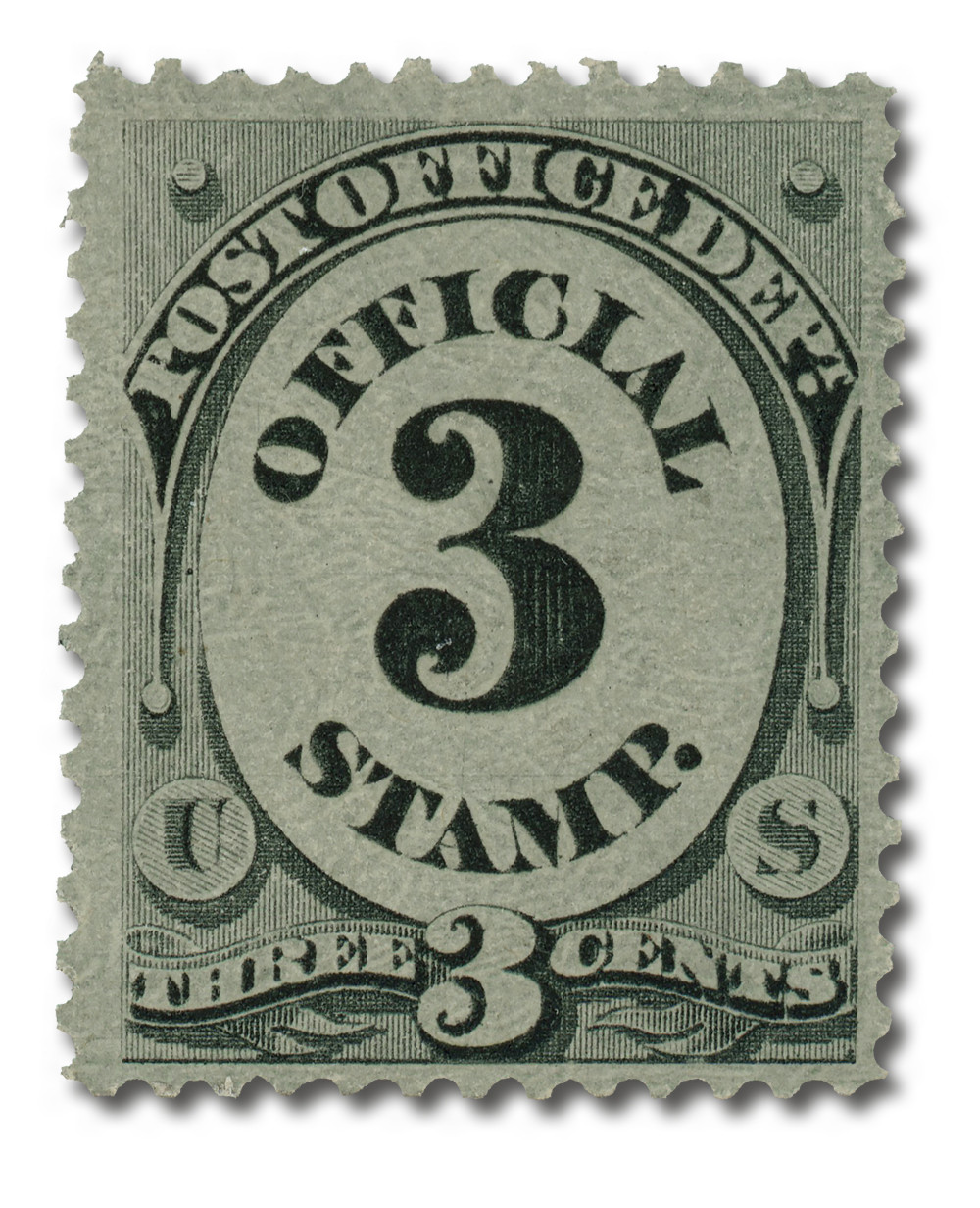 O49 - 1873 3c Post Office Department Official, Black, Hard Paper