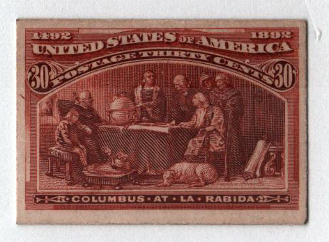 239P4 - 1893 30c Columbus at La Rabida, Orange Brown, Plate Proof on Card
