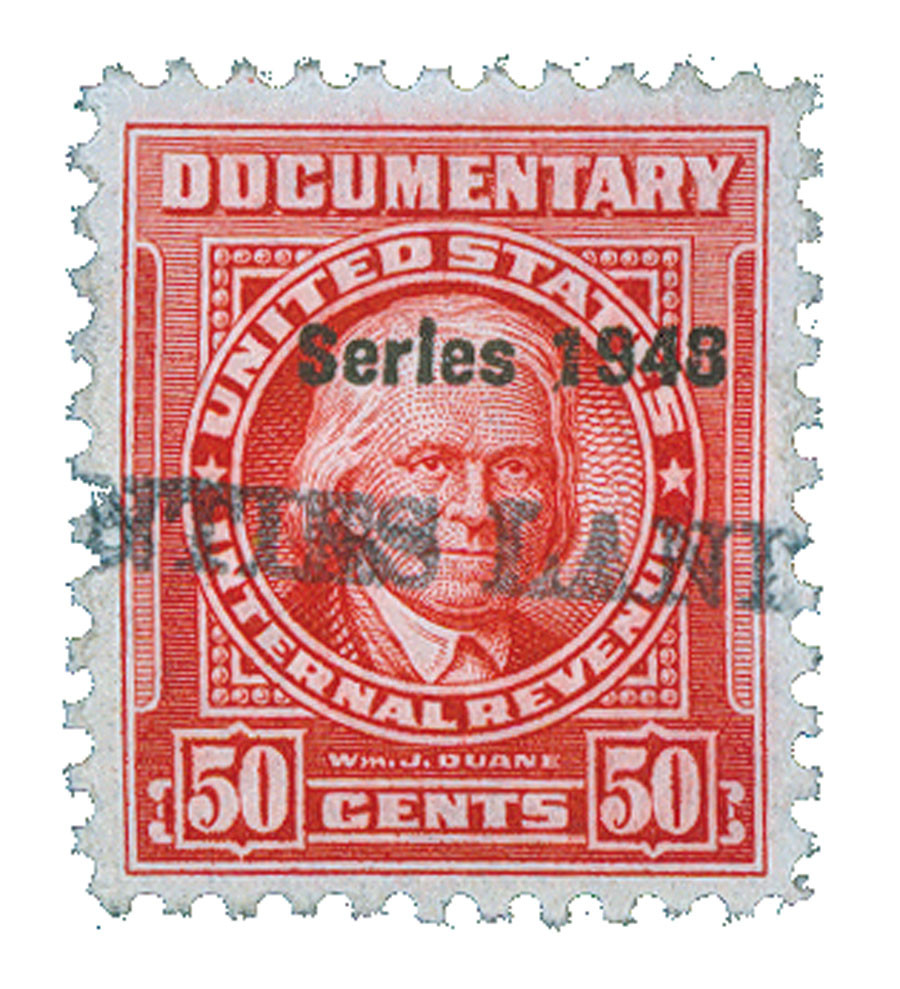 R496 - 1948 50c U.S. Internal Revenue Stamp, Carmine