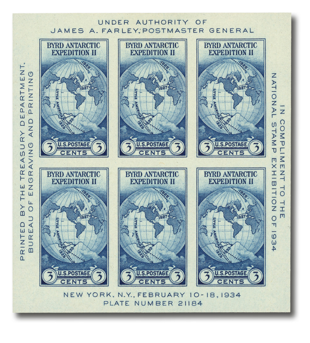 735 - 1934 3c Byrd Antarctic Expedition, Dark Blue, Souvenir Sheet