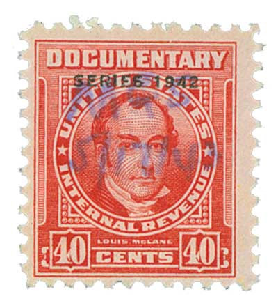 R345 - 1942 40c U.S. Internal Revenue Stamp, Carmine