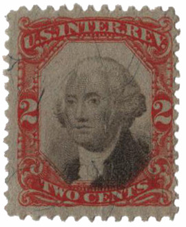 R135b - 1871-72 2c U.S. Internal Revenue Stamp, Orange & Black