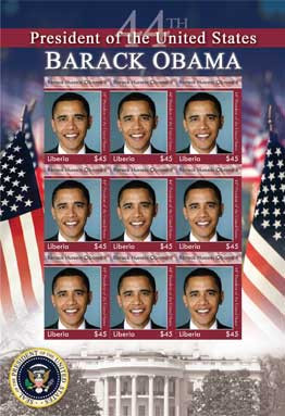 M10305 - 2008 Liberia President Obama Sheet 9v M