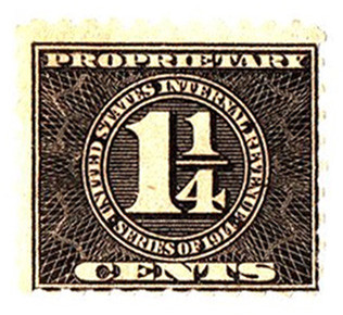 RB50 - 1914 11/4c Proprietary Revenue Stamp, Black, Double Line Watermark